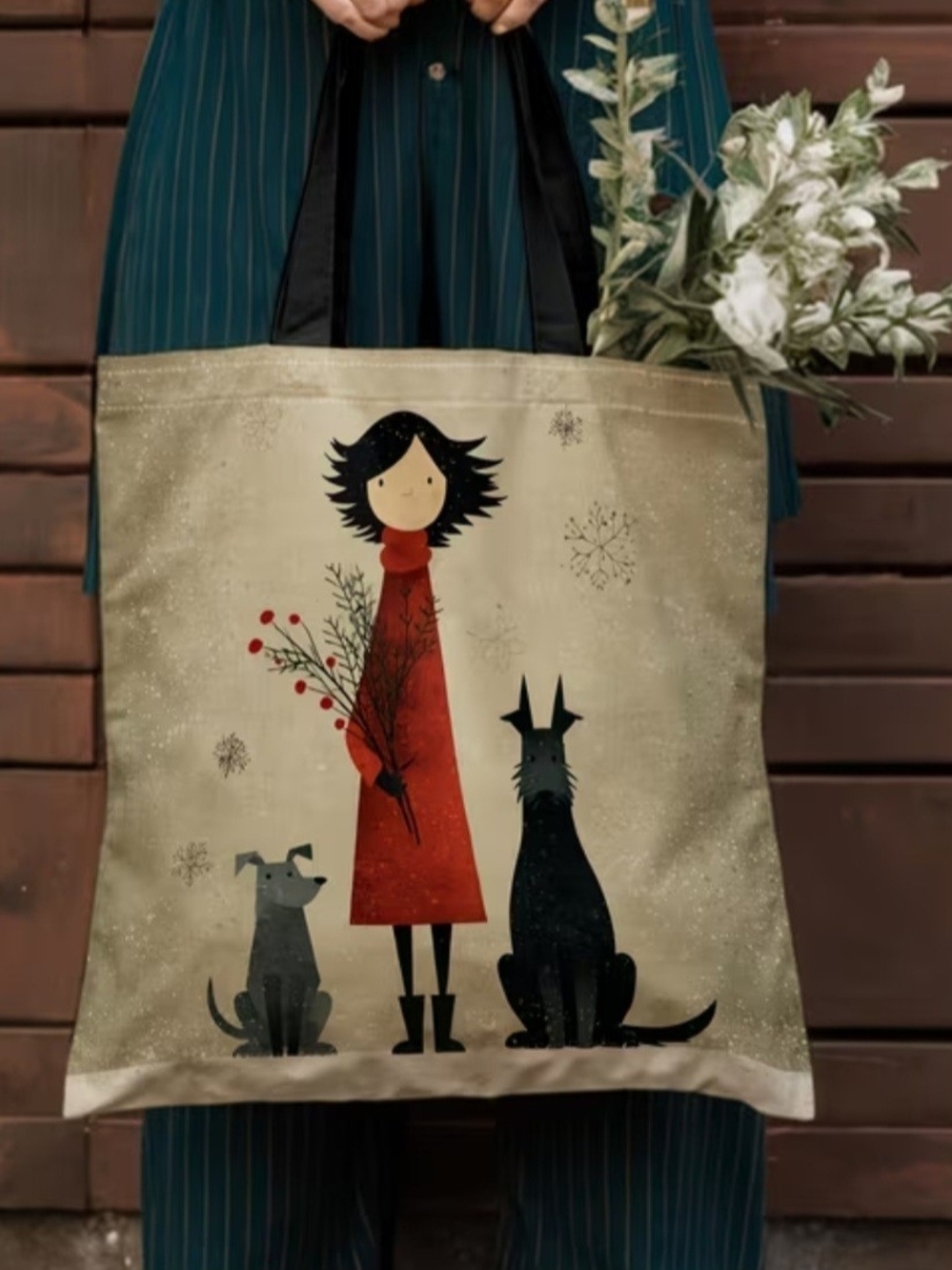 Primitive Tote Bag with Red Illustration - Women's Bag